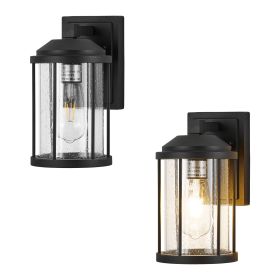 Outdoor Wall Sconces 2 Pack, Exterior Light Lantern Fixtures, Porch Light Lamps Outdoor Wall Mounted in Black Finish with Seeded Glass for House