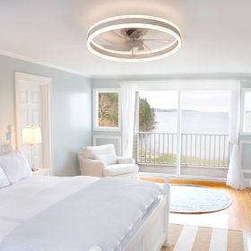 20" Flush Mount Ceiling Fans with Lights and Remote, 3000K-6000K Dimmable LED Fandelier Low Profile Chandelier Ceiling Fan for Bedroom Living Roo