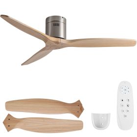 Epoch 52 inches Indoor Low Profile Brushed Nickel Ceiling Fan without Light, 3 Solid Wood Blades and DC Motor