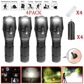 4Pcs High Powered LED Super Bright Torch Rechargeable 5-Modes Zoom Flashlight