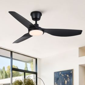 52 in. Black Waterproof Outdoor Ceiling Fan with LED Light, Downrod Mounted, IP66 Rating, for Patios, Courtyards