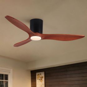 52 in. Mordern Farmhouse Retro Solid Wood Low Profile Flush Mount Ceiling Fan with Light and Reversible Quiet Motor