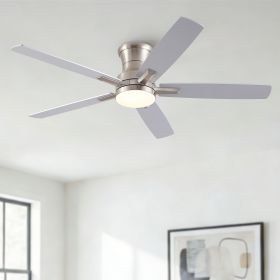 52 in. Mordern Brushed Nickel Flush Mount Ceiling Fan with Light and Remote Control Reversible Quiet Motor