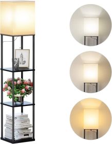 Floor Lamp with Shelves, Modern Square Standing Lamp with 3 Color Temperature Bulb, Corner Display Bookshelf Lamp for Living Room and Bedroom(Bla