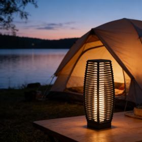 Solar Floor Lamp, Outdoor Garden Lantern Pathway Light & Decorative Driveway Lighting with Auto On/Off LED Lights (Main Color: Black, Main Material: Rattan)