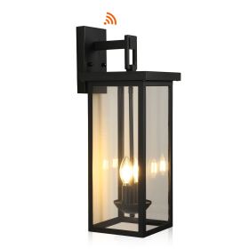1-Pack 22.0" Outdoor Wall Lantern with Dusk to Dawn Sensor, Matte Black Finish, Clear Glass Panels, Weatherproof Exterior Light for Porch, Patio (Main Color: Black, Main Material: Aluminium)