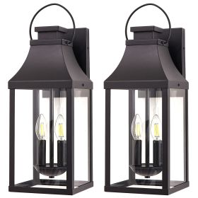 20'' Outdoor Wall Light,2-Pack Porch Light Outdoor Wall Sconce Lantern, 2-Light Modern Black Exterior Lighting Fixture Wall Mount (Main Color: Black, Main Material: Iron)
