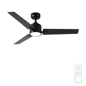 48 in. Integrated LED Farmhouse Indoor/Outdoor Black Smart Ceiling Fan with Remote Control (Color: Black, Material: Metal+Plywood)