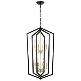8-Light Lantern Tired Farmhouse Ceiling Hanging Light Black Chandelier Metal Modern Pendant Light Fixtures for Kitchen Island Dining Room Living (Color: as Pic)